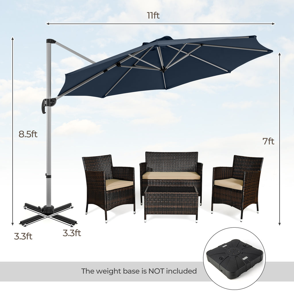 11 FT Patio Umbrella with 360° Rotation and 5-Angle Tilt - Navy