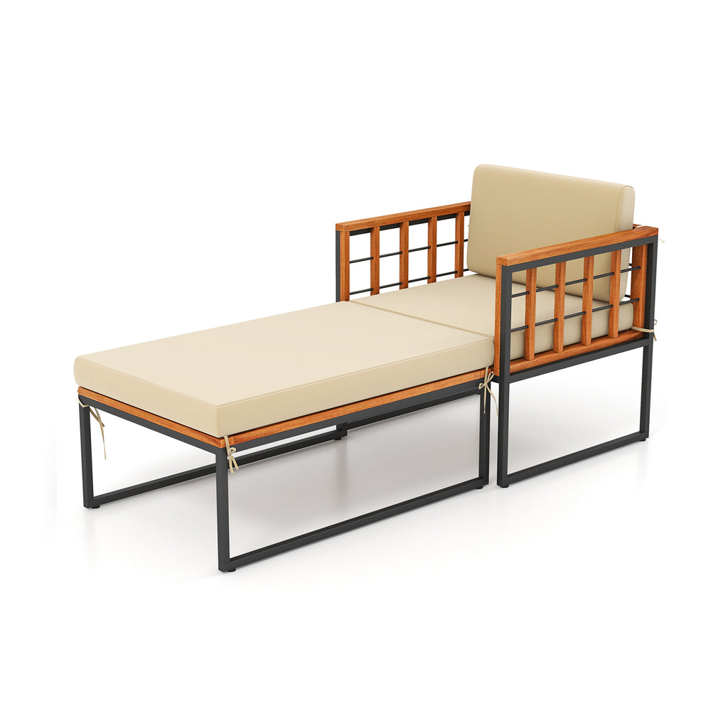 5 Piece Outdoor Furniture Set - Acacia Wood, Beige