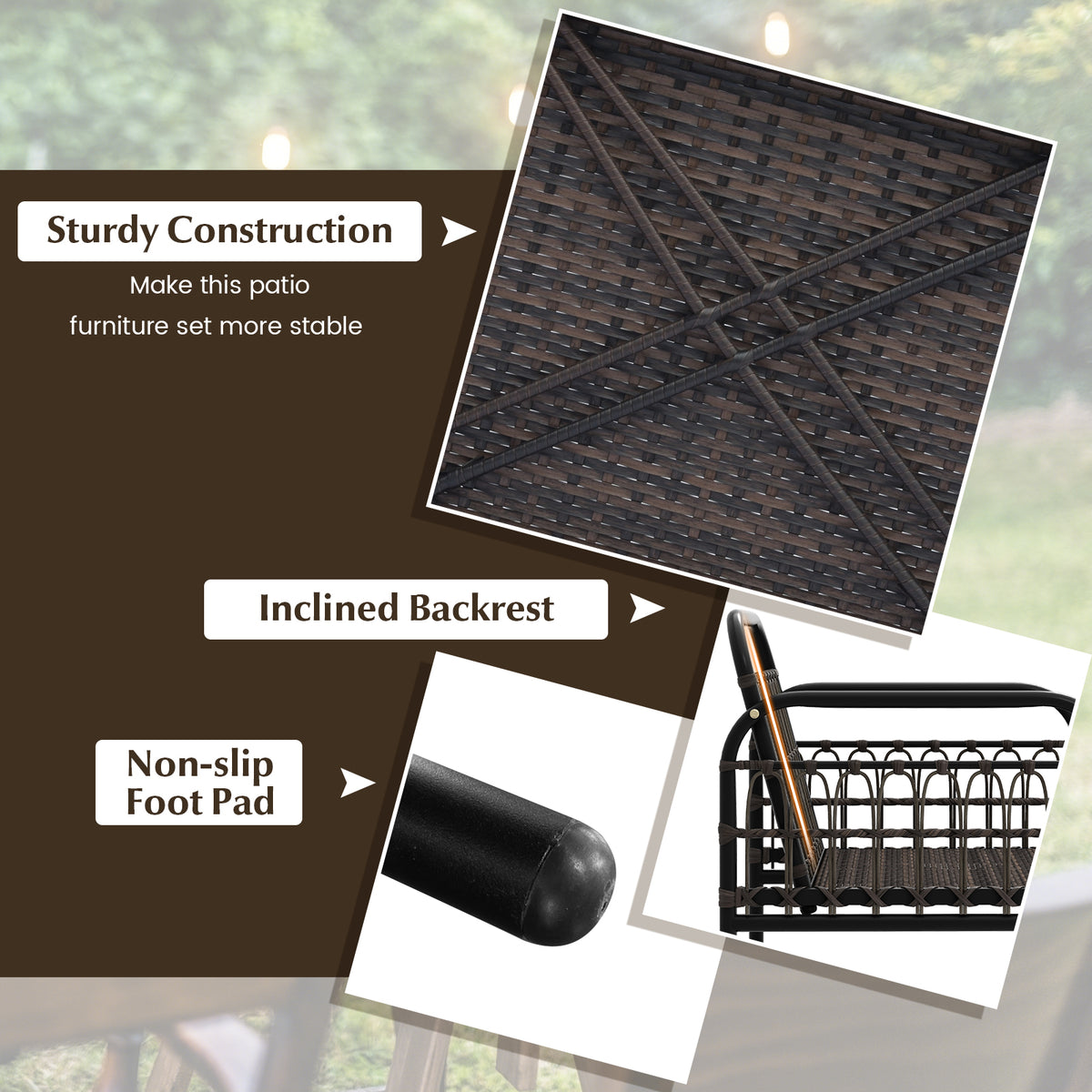 4 Pieces Hand-woven Rustproof Metal Frame Outdoor Wicker Conversation