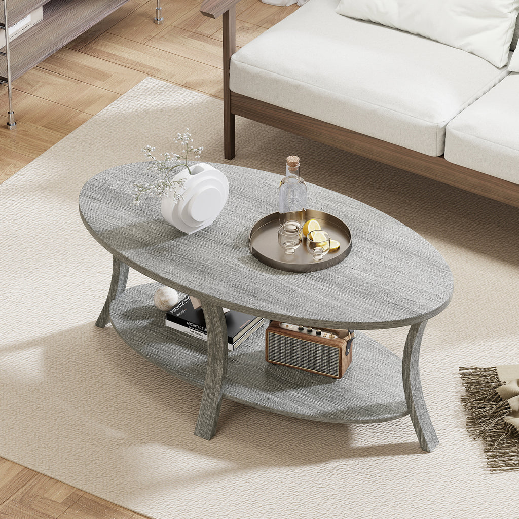 Oval Coffee Table 2-Tier Storage Shelf - Gray