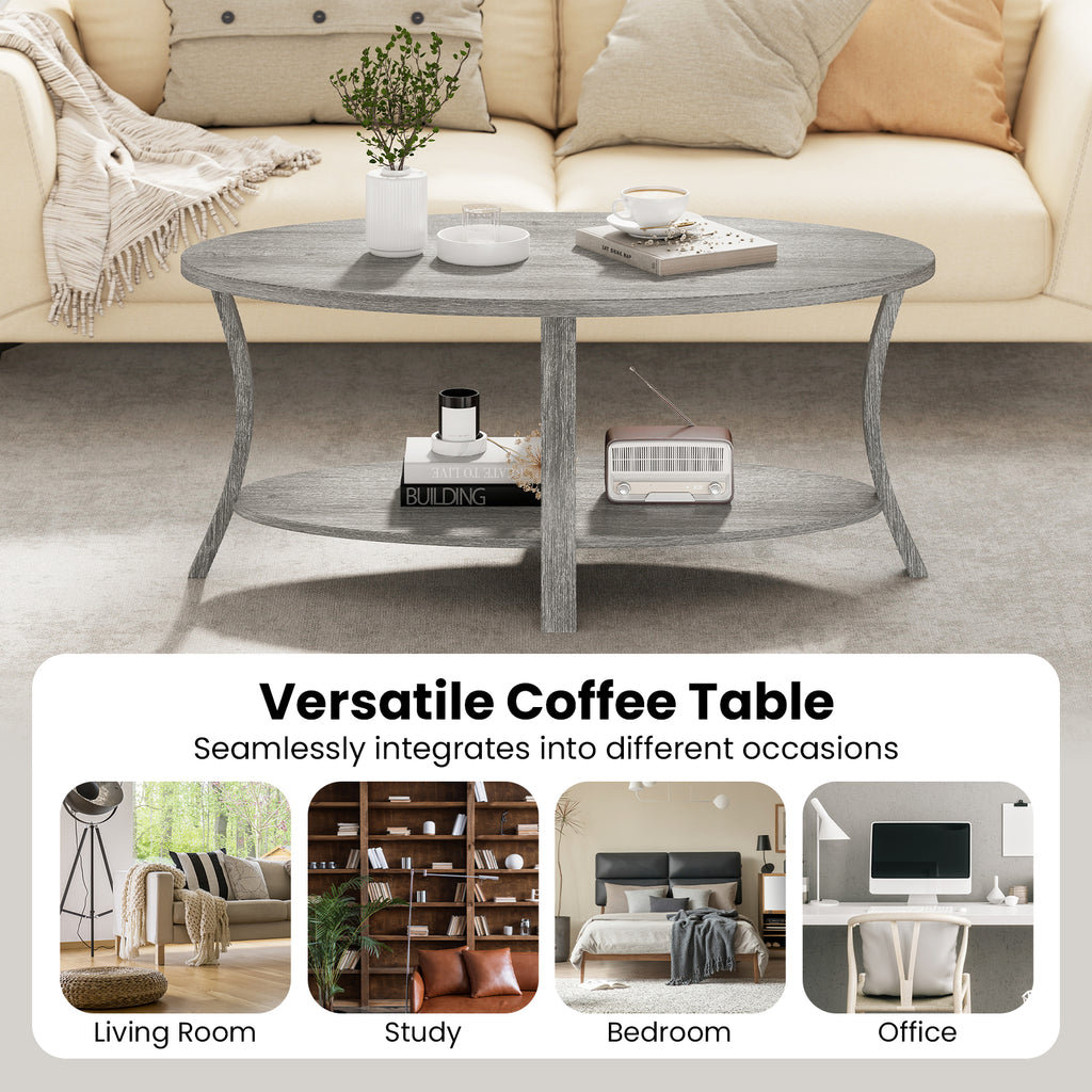 Oval Coffee Table 2-Tier with Storage Shelf - Gray