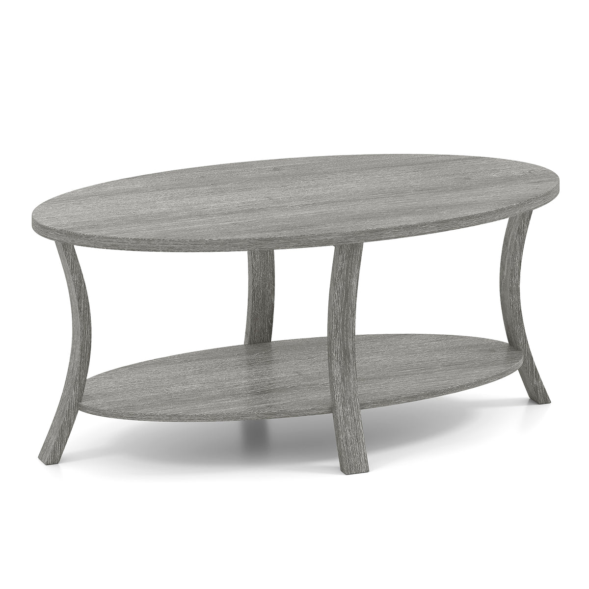 Oval Coffee Table 2-Tier with Storage Shelf - Gray