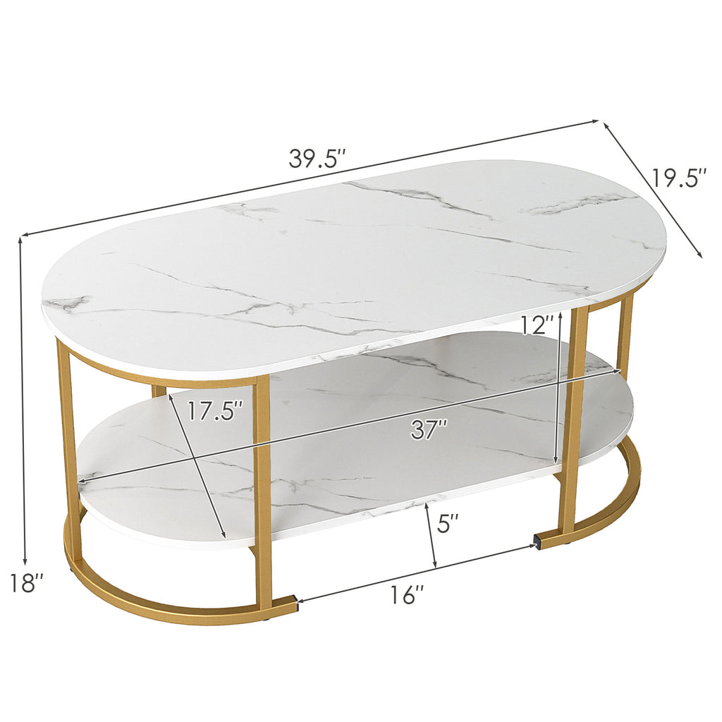 Oval Coffee Table 2-Tier Wooden Accent Table - White