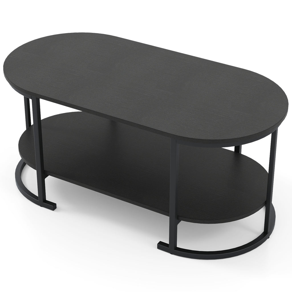 Oval Coffee Table 2-Tier with Storage - Black