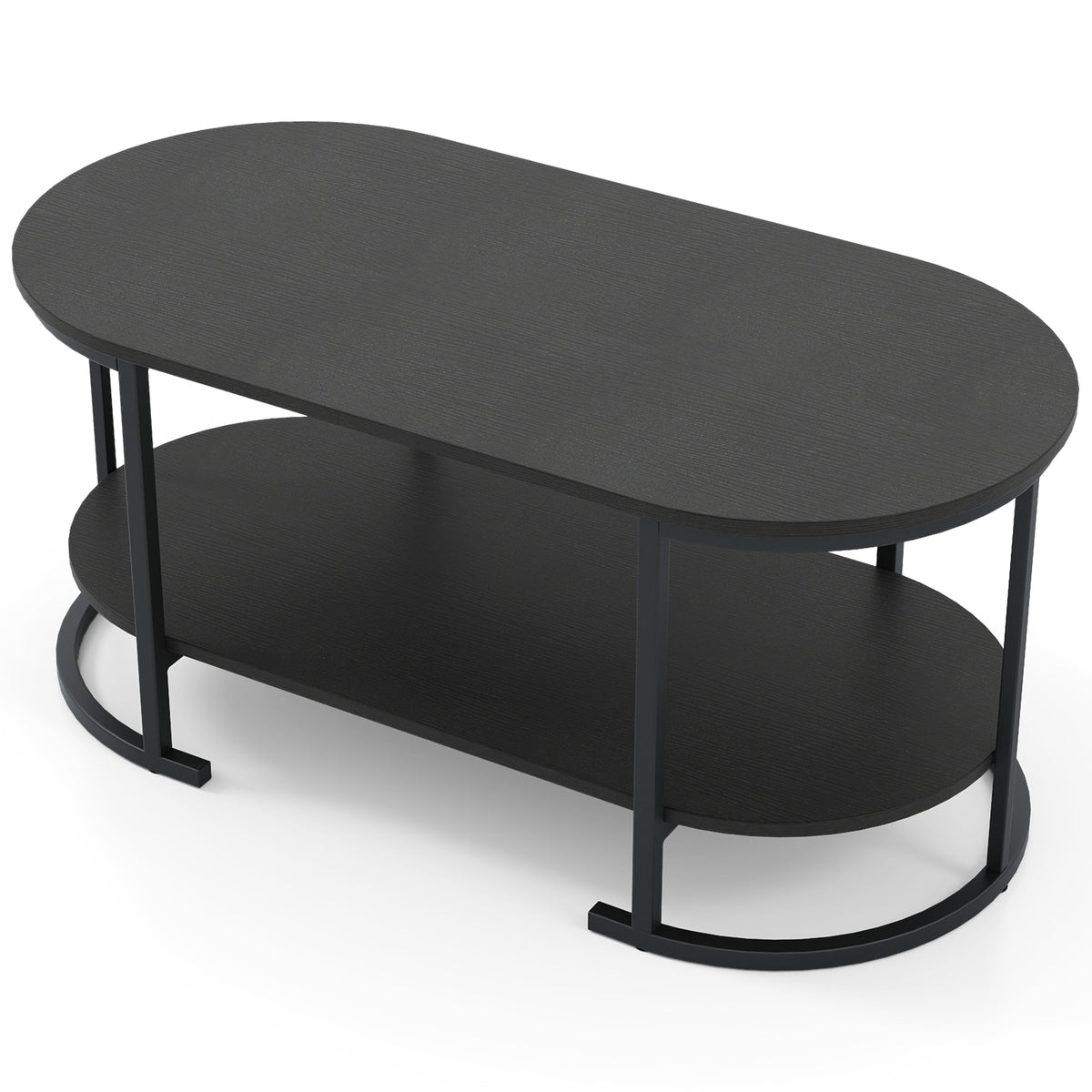 Oval Coffee Table 2-Tier with Storage - Black