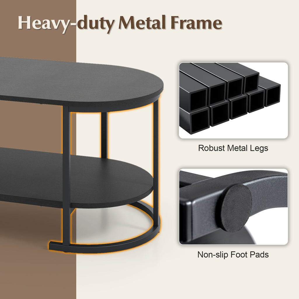 Oval Coffee Table 2-Tier with Storage - Black