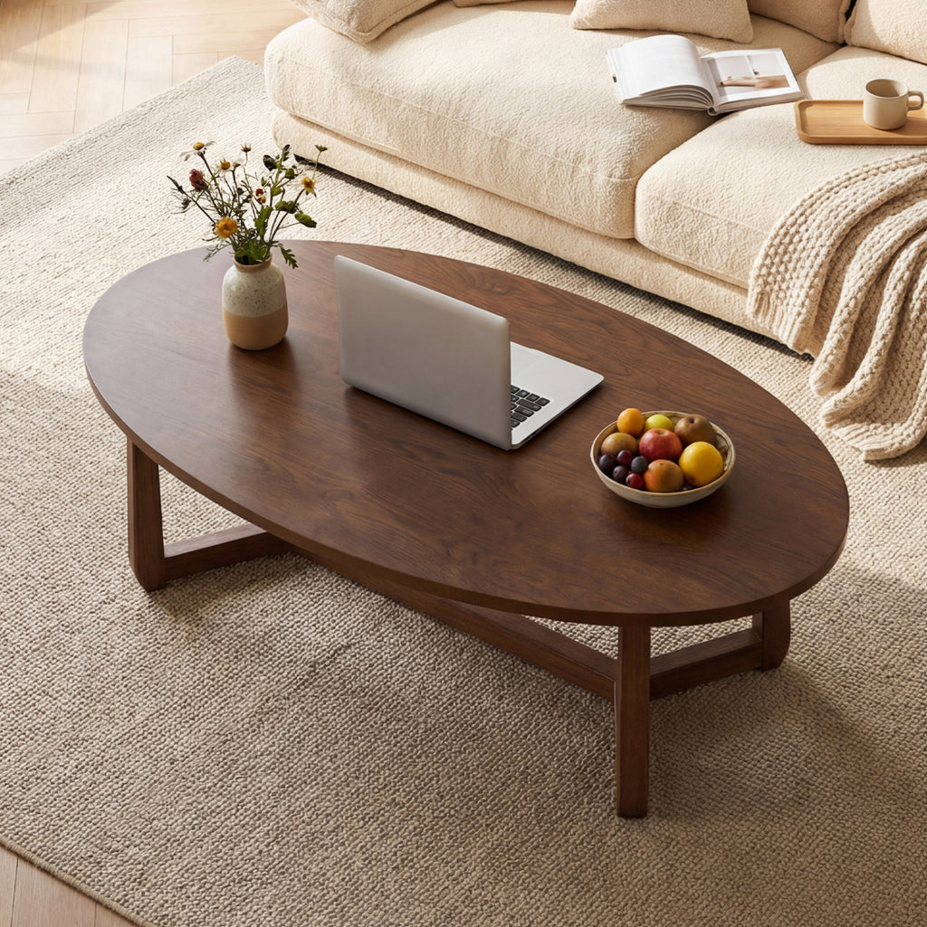 Oval Coffee Table 46 Inches Wooden Accent - Natural