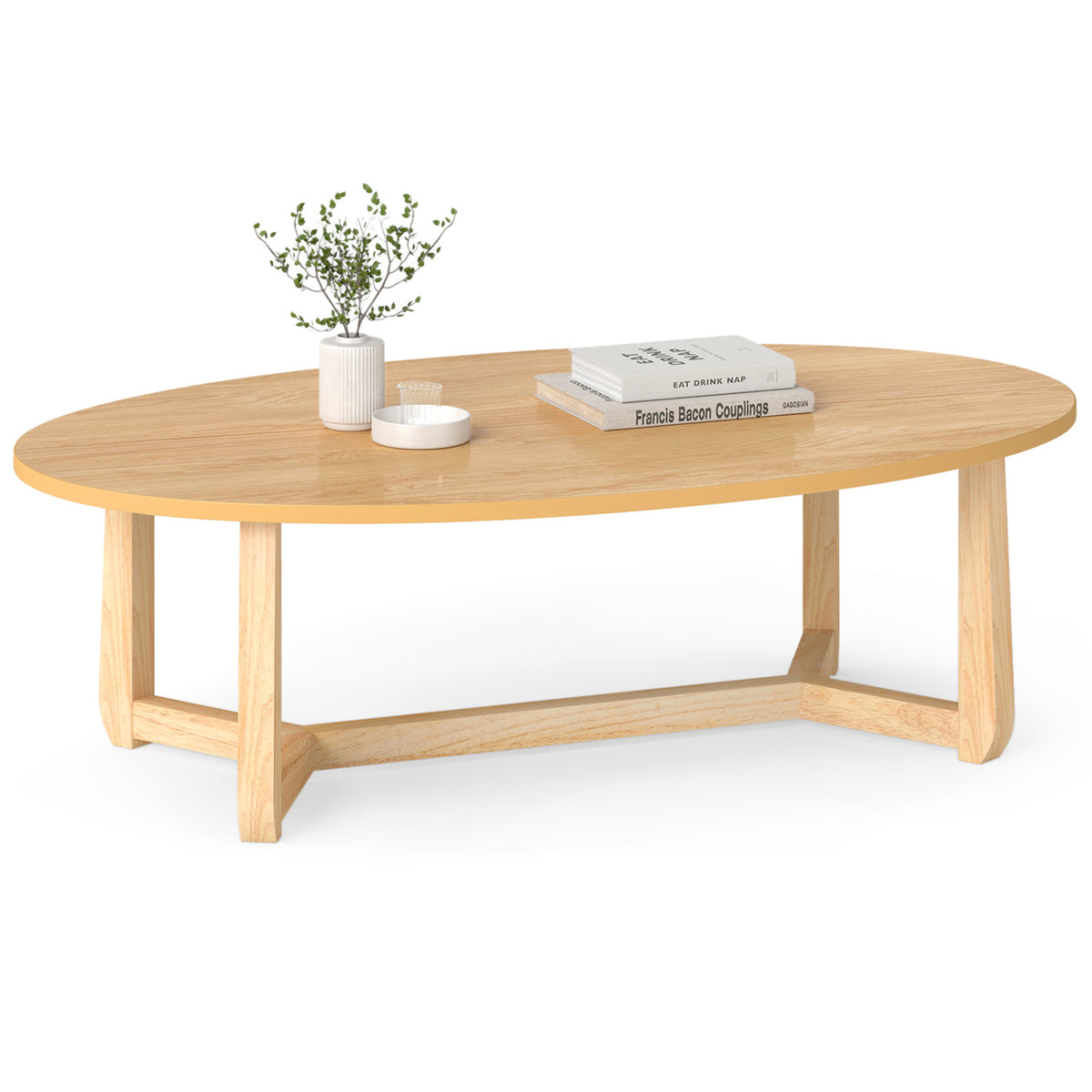 Oval Coffee Table 46 Inches Solid Wood - Natural