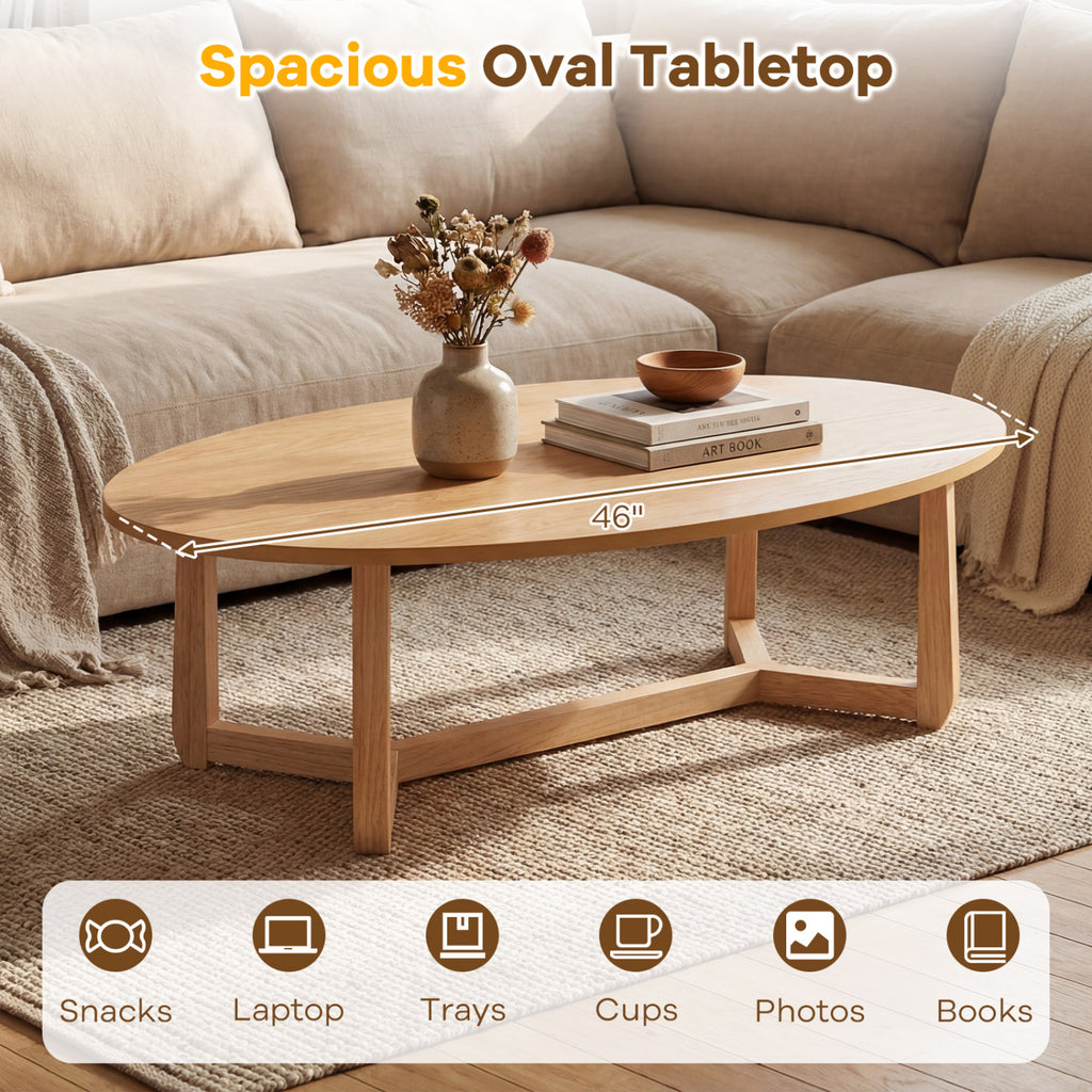 Oval Coffee Table 46 Inches Wooden Accent - Natural