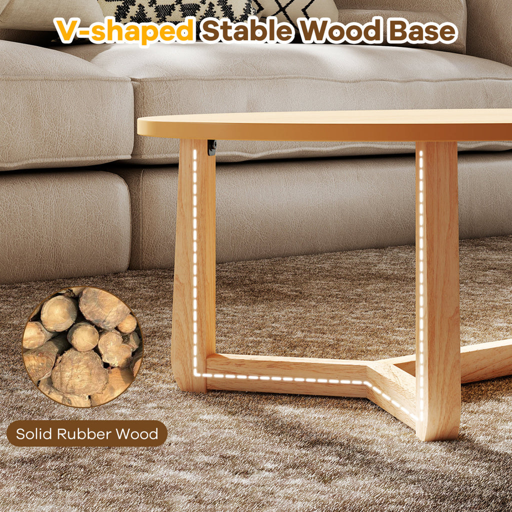 Oval Coffee Table 46 Inches Wooden Accent - Natural