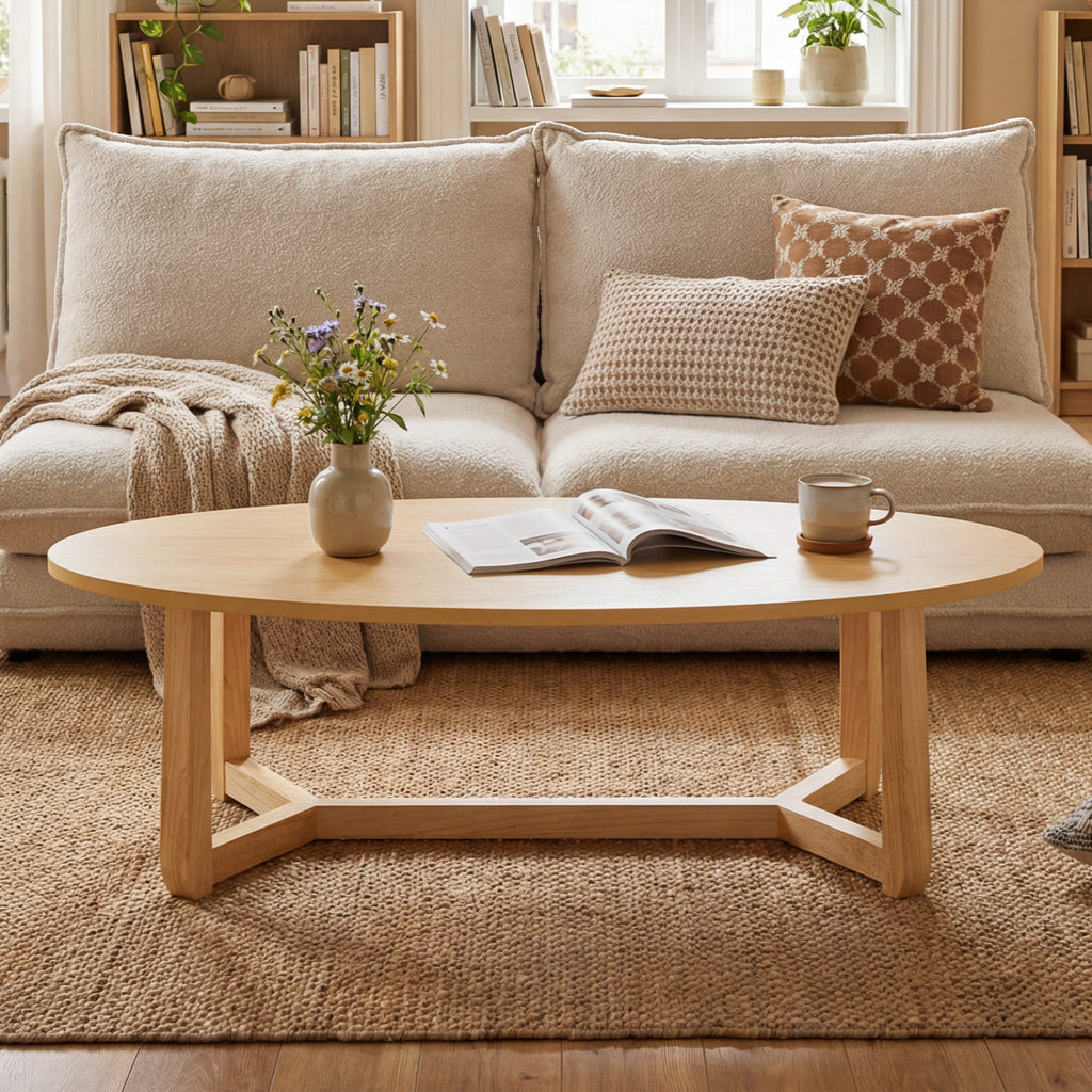 Oval Coffee Table 46 Inches Wooden Accent - Natural