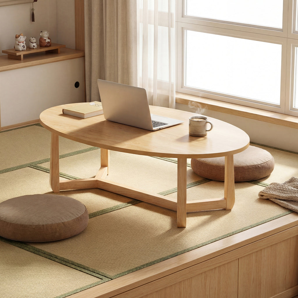 Oval Coffee Table 46 Inches Wooden Accent - Natural