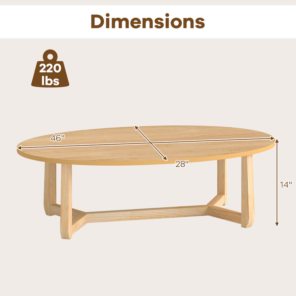 Oval Coffee Table 46 Inches Wooden Accent - Natural