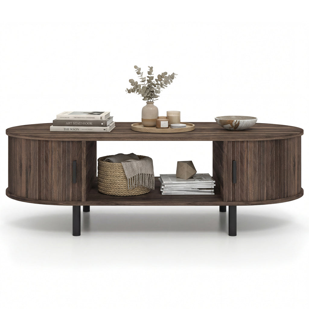 Oval Coffee Table with Storage, Walnut - 47.5in