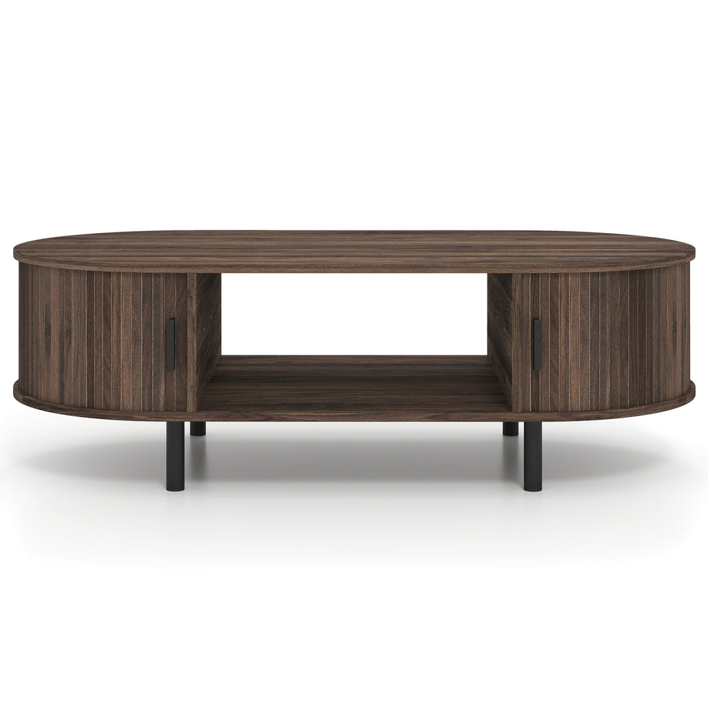 Oval Coffee Table with Storage, Walnut - 47.5in