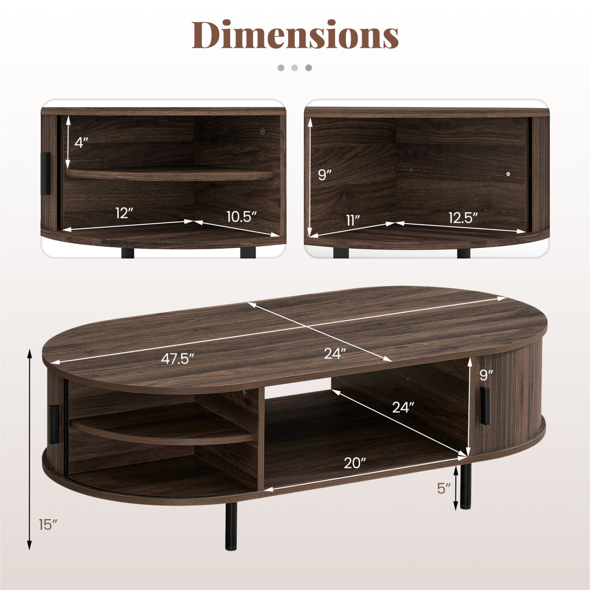 Oval Coffee Table with Storage, Walnut - 47.5in