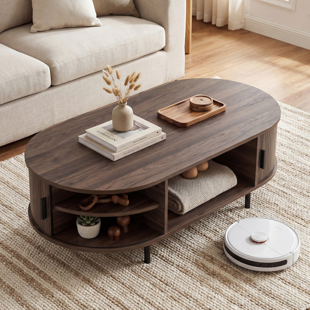 Oval Coffee Table with Storage, Walnut - 47.5in