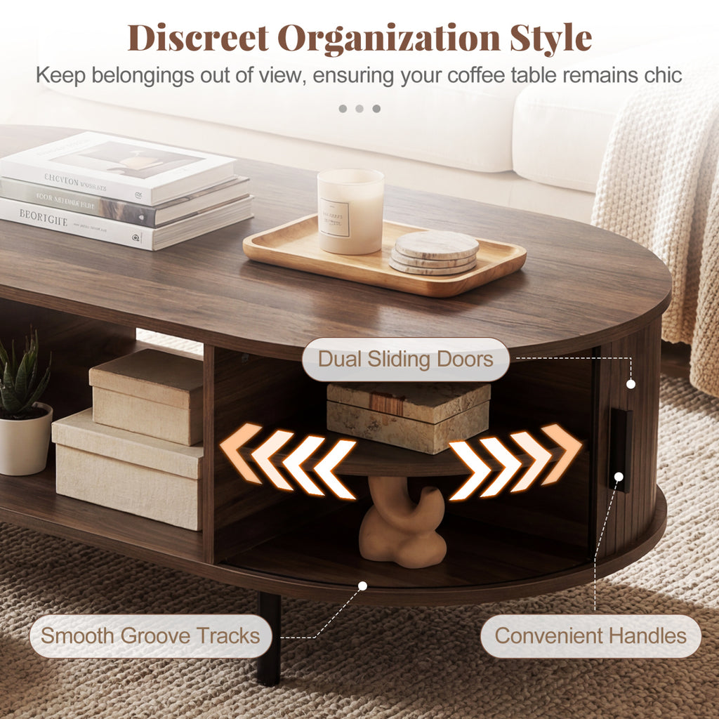 Oval Coffee Table with Storage, Walnut - 47.5in