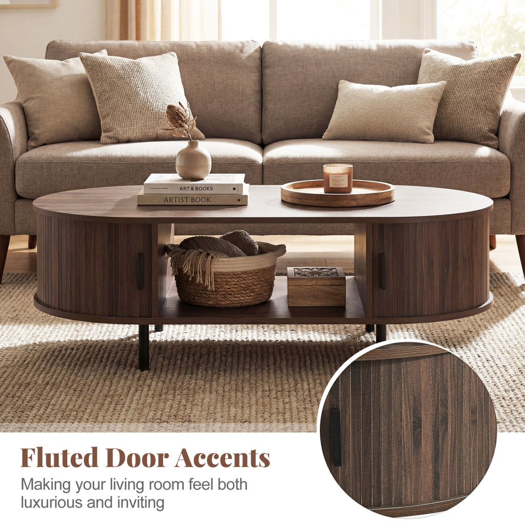 Oval Coffee Table with Storage, Walnut - 47.5in