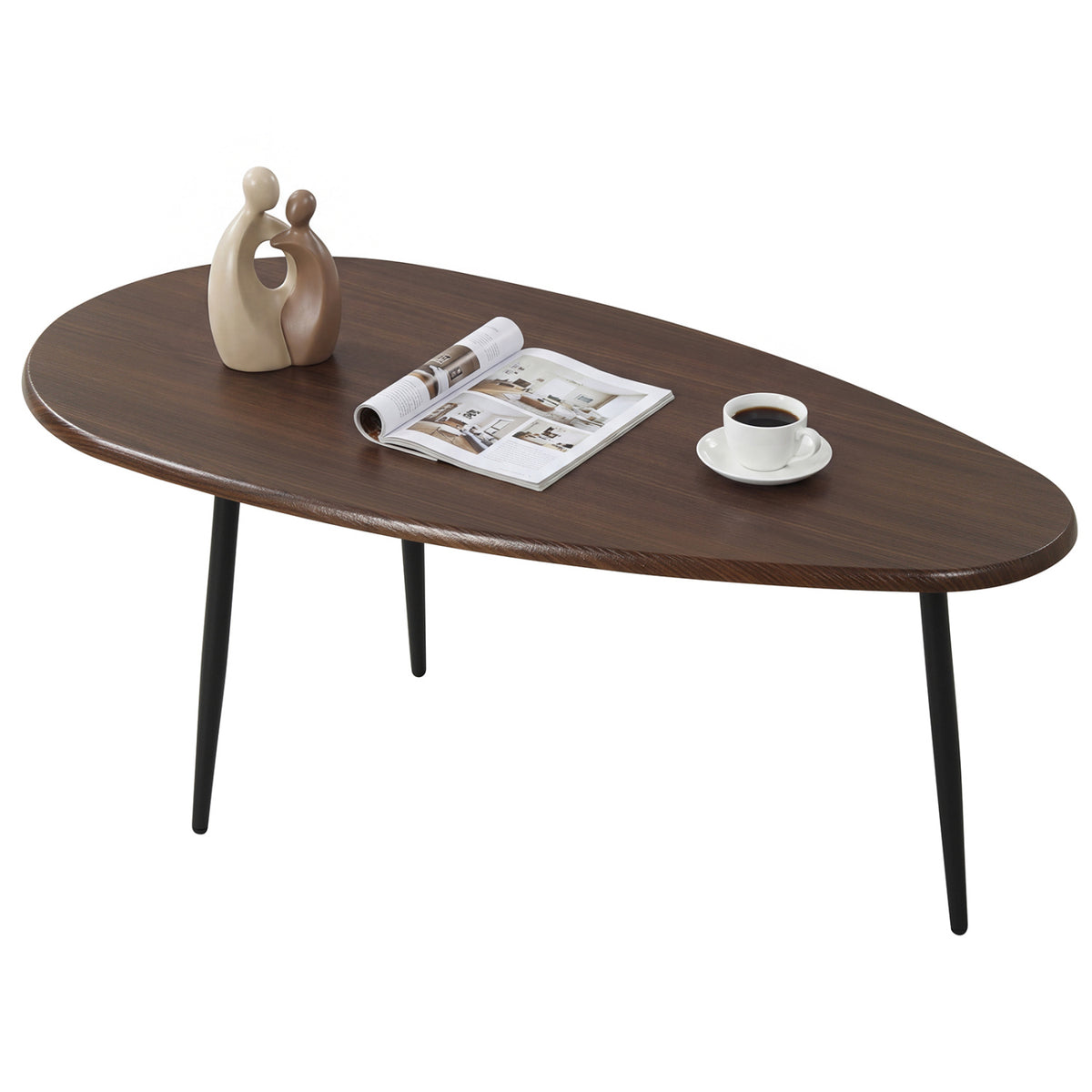 Oval Coffee Table Mid Century with Metal Frame - Walnut