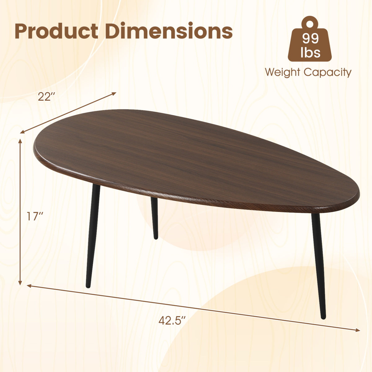 Oval Coffee Table Mid Century with Metal Frame - Walnut