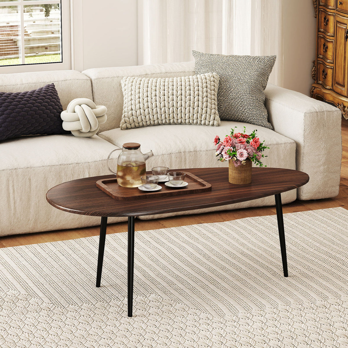 Oval Coffee Table Mid Century with Metal Frame - Walnut