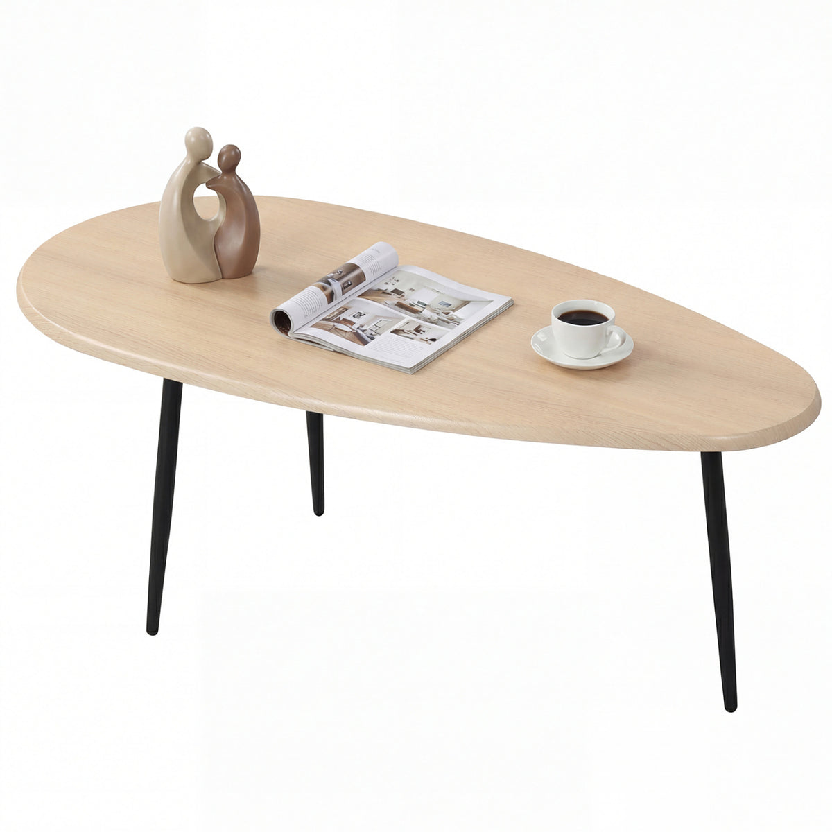 Oval Coffee Table Mid Century Natural - Metal Frame Storage