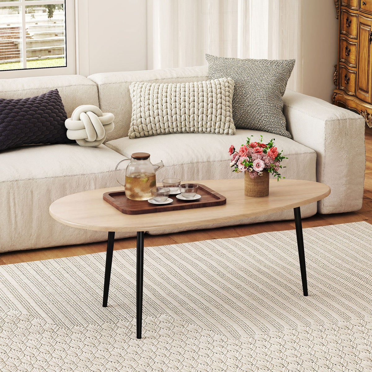 Oval Coffee Table Mid Century Natural - Metal Frame Storage