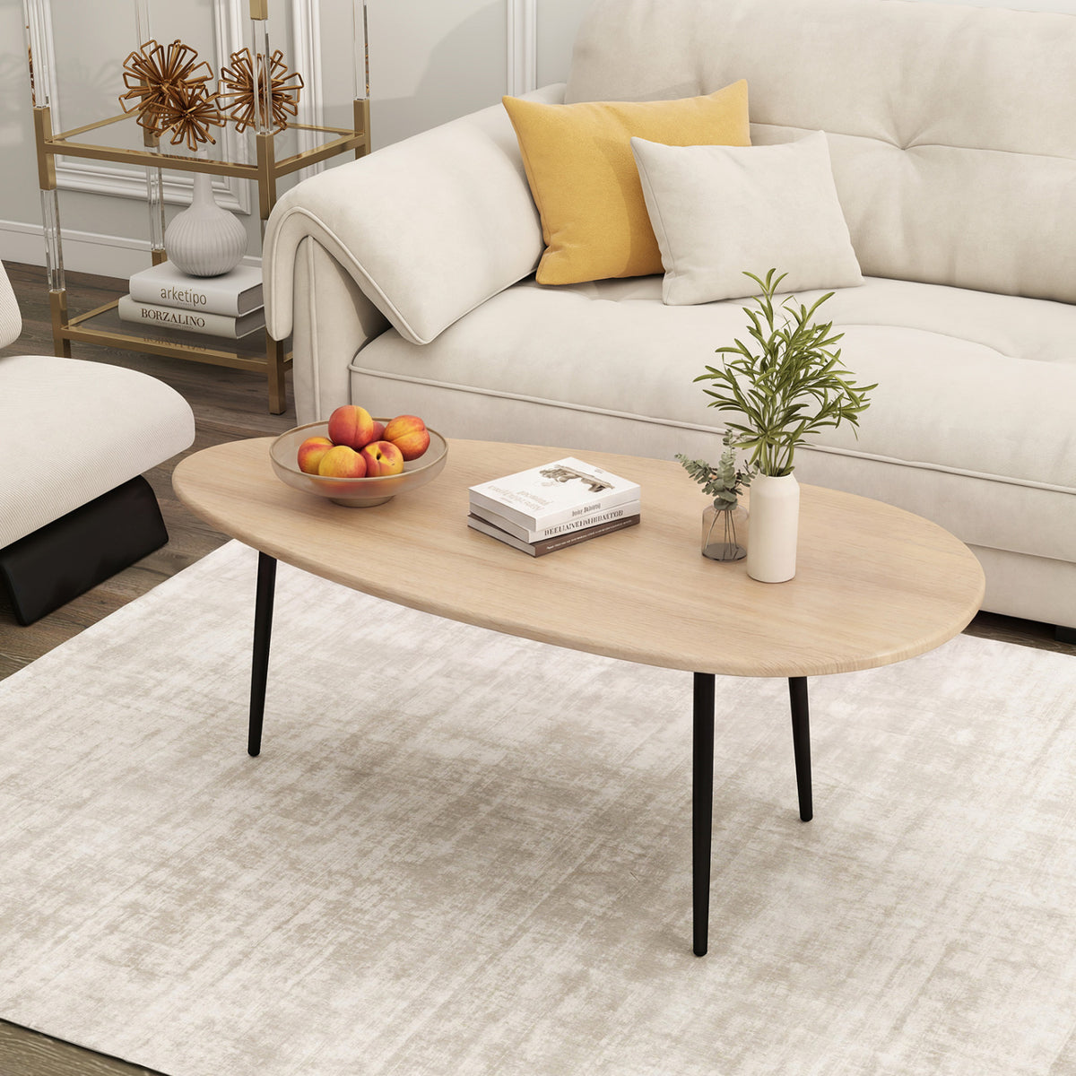 Oval Coffee Table Mid Century Natural - Metal Frame Storage