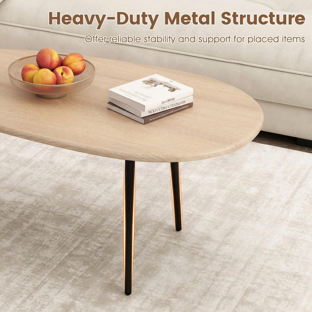 Oval Coffee Table Mid Century Natural - Metal Frame Storage