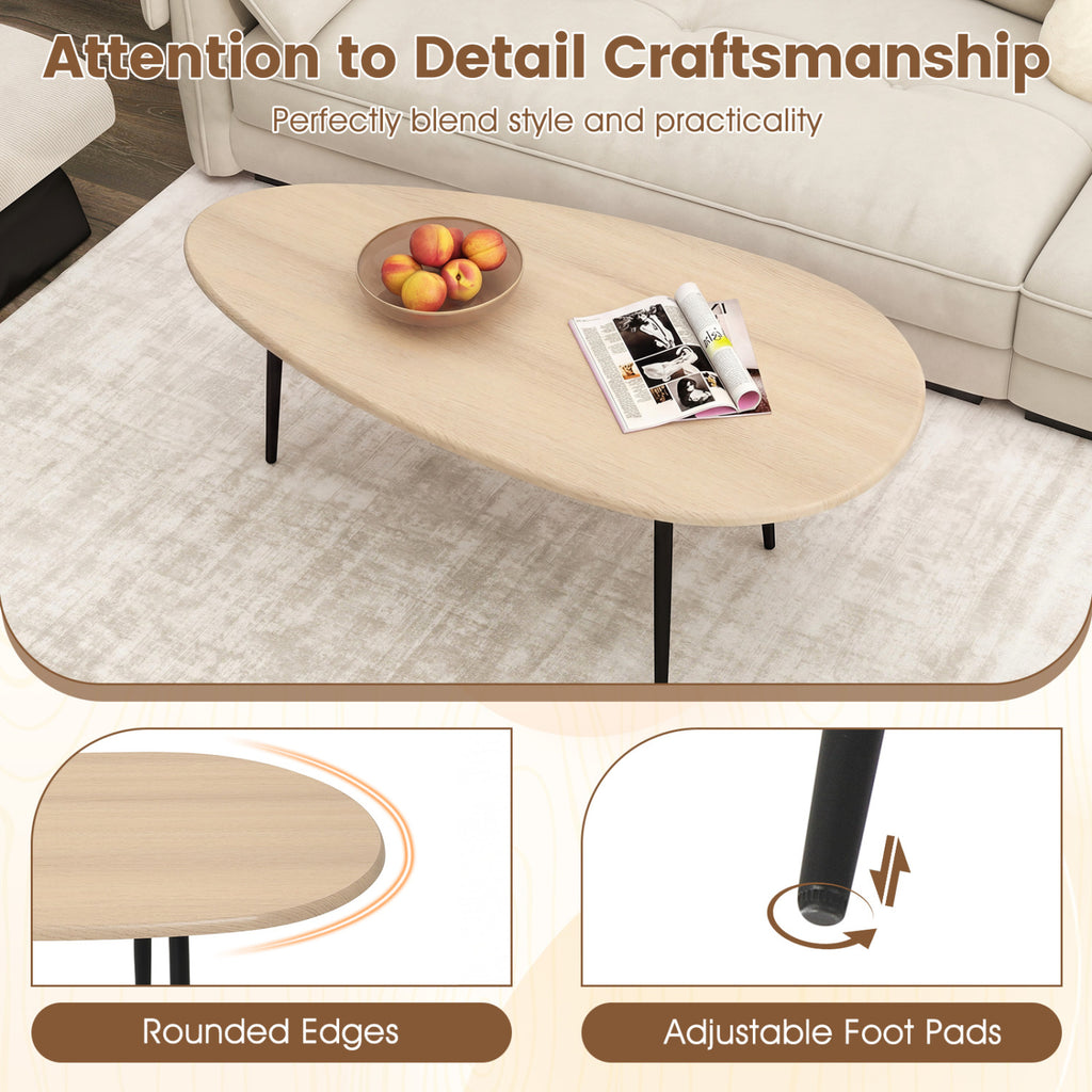 Oval Coffee Table Mid Century Natural - Metal Frame Storage