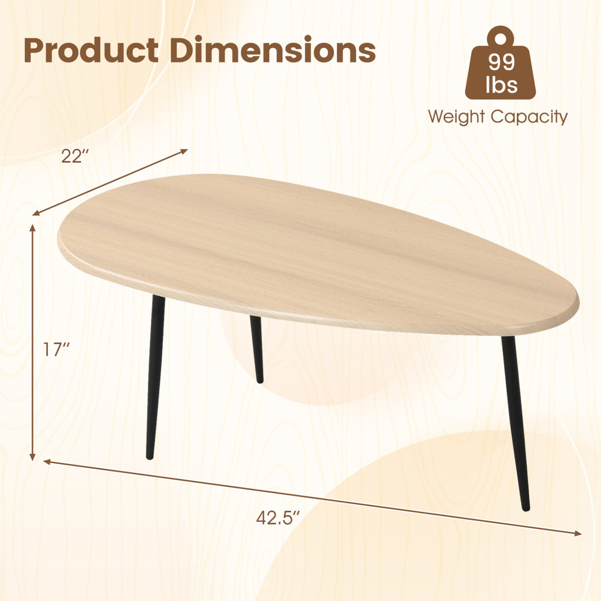Oval Coffee Table Mid Century Natural - Metal Frame Storage