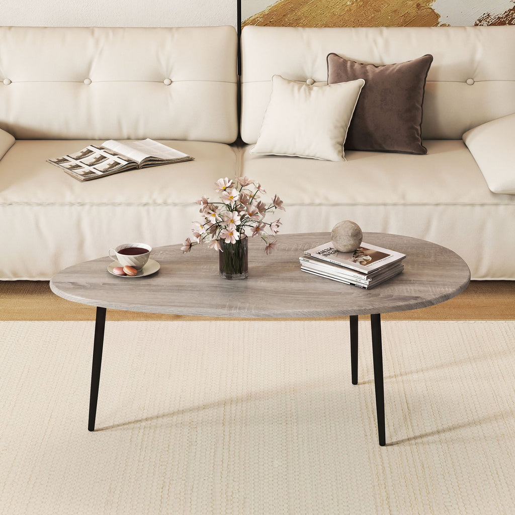 Oval Coffee Table Mid-Century Metal Frame, Gray