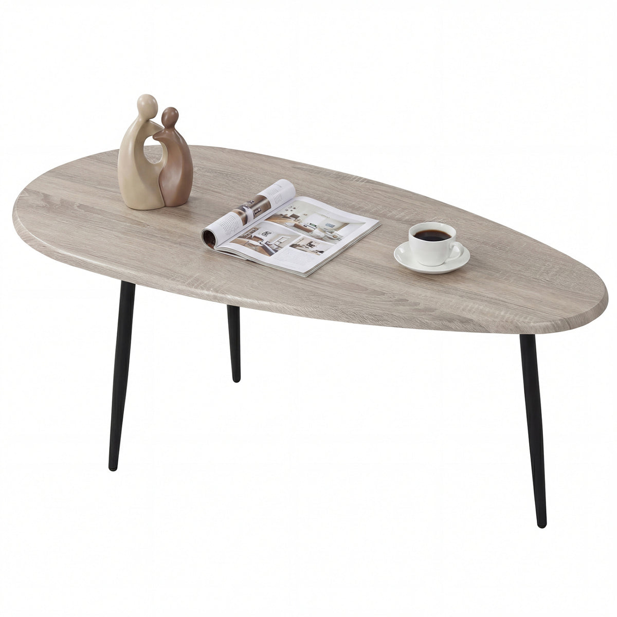 Oval Coffee Table Mid-Century Metal Frame, Gray