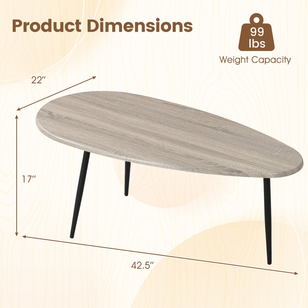 Oval Coffee Table Mid-Century Metal Frame, Gray