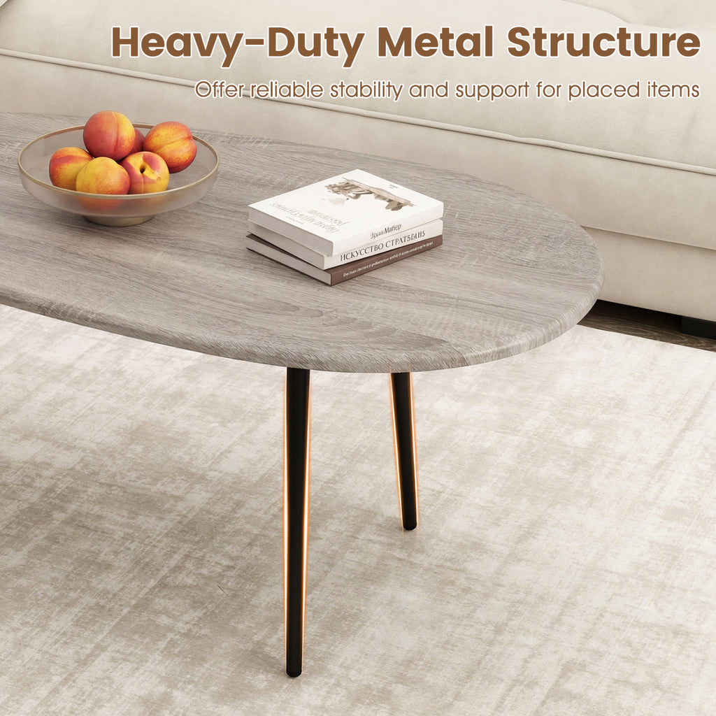 Oval Coffee Table Mid-Century Metal Frame, Gray