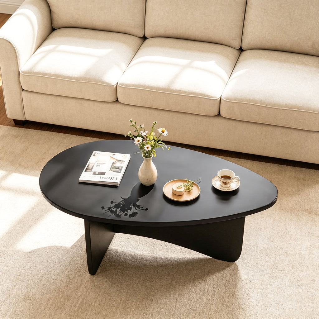 Oval Coffee Table Mid-Century Modern Accent Table, Black T Base