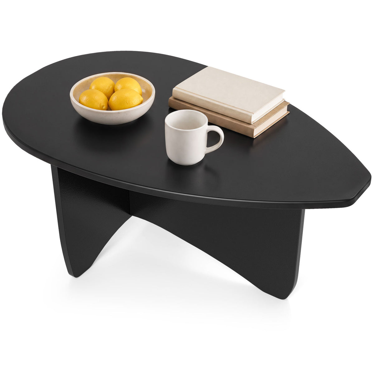Oval Coffee Table Mid-Century Modern Accent Table, Black T Base