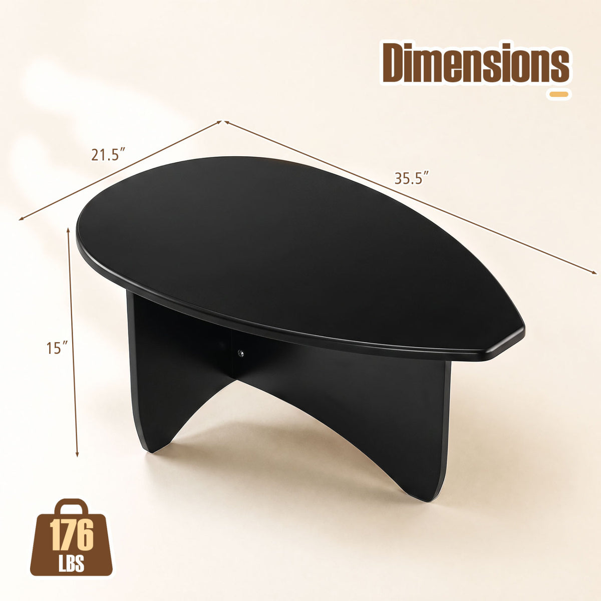Oval Coffee Table Mid-Century Modern Accent Table, Black T Base