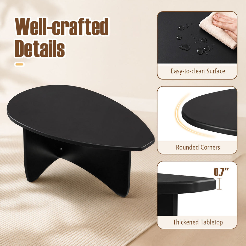 Oval Coffee Table Mid-Century Modern Accent Table, Black T Base