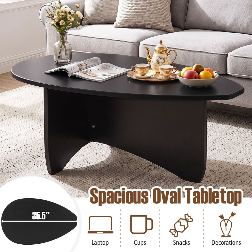 Oval Coffee Table Mid-Century Modern Accent Table, Black T Base