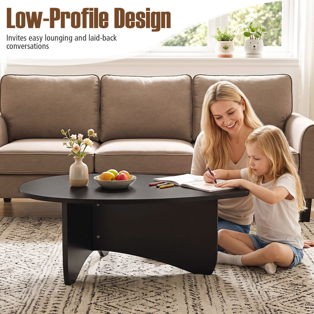 Oval Coffee Table Mid-Century Modern Accent Table, Black T Base