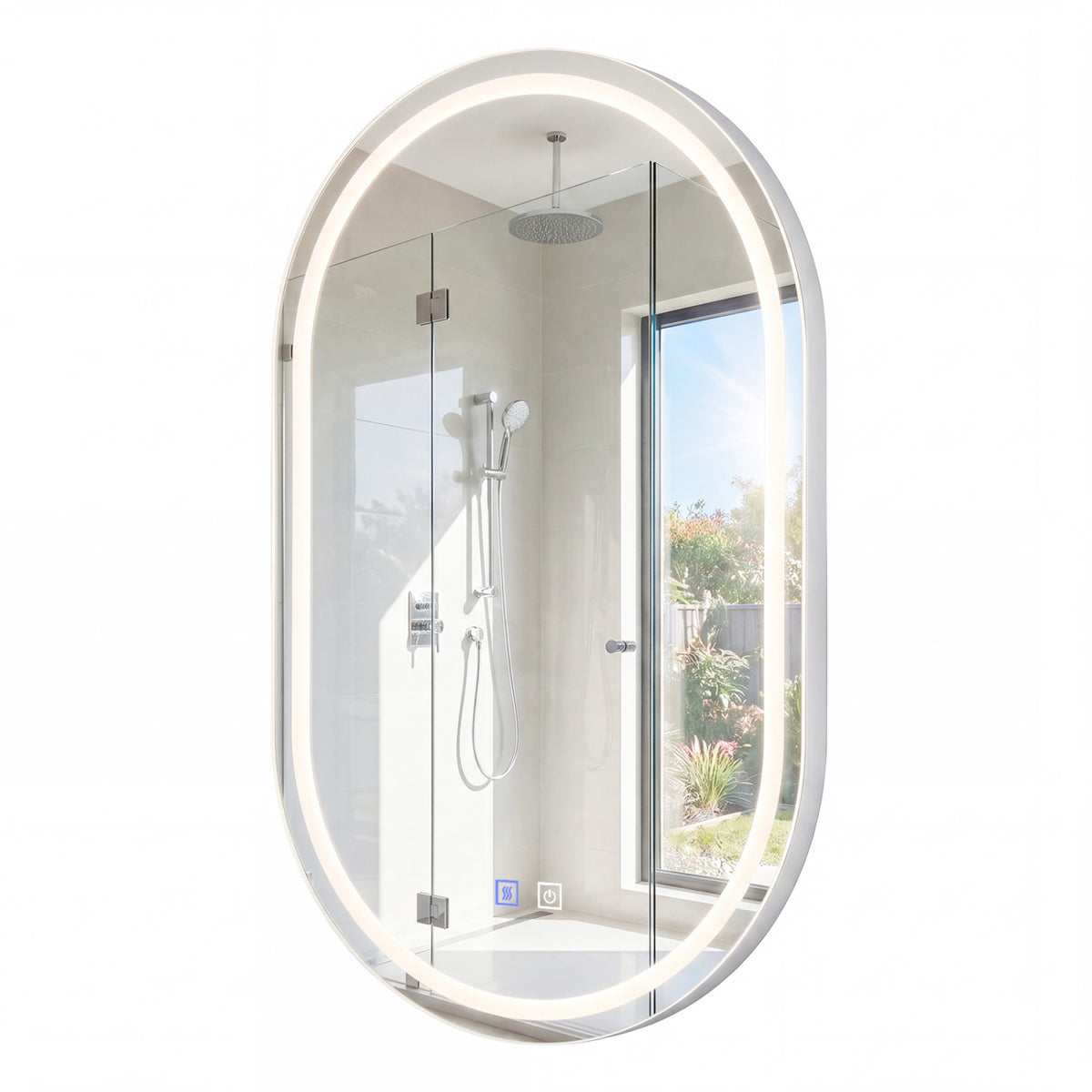 Oval LED Bathroom Mirror with Front & Backlight, 3 Color Options, Stepless Dimming - Silver