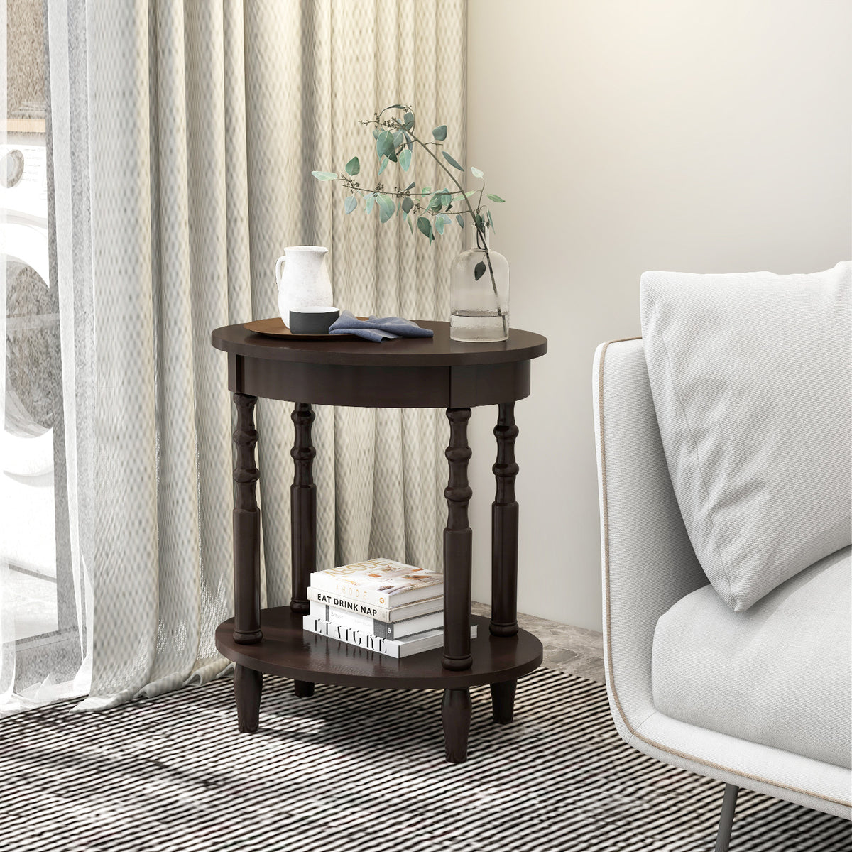 2-Tier Oval Side Table with Storage, Espresso