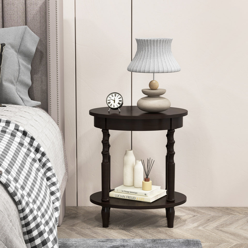 2-Tier Oval Side Table with Storage - Espresso
