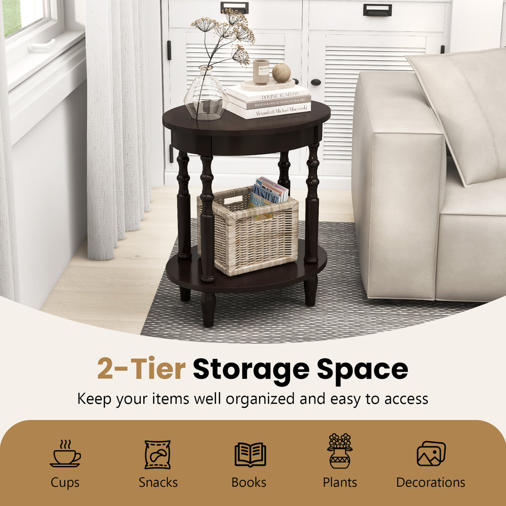 2-Tier Oval Side Table with Storage, Espresso