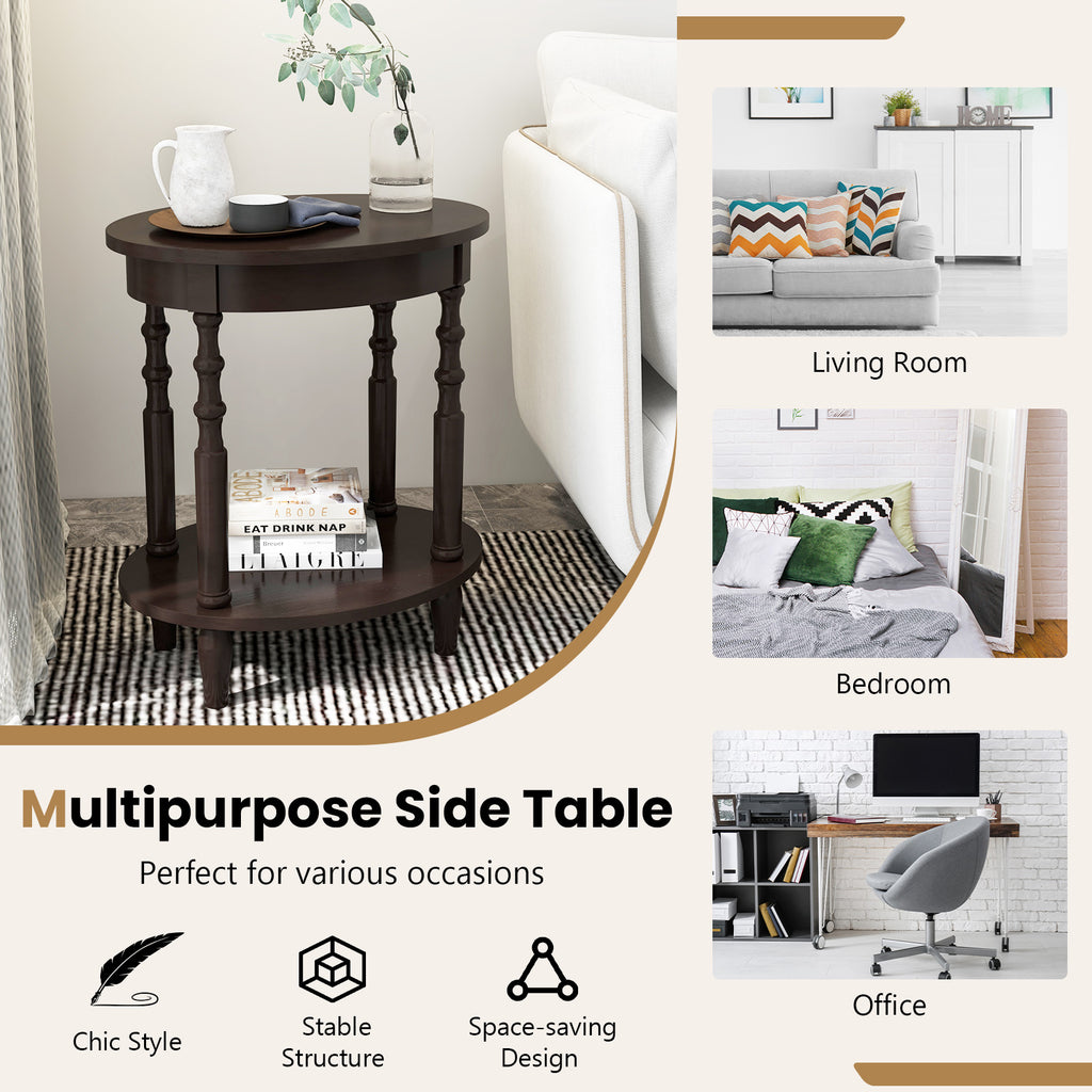 2-Tier Oval Side Table with Storage, Espresso