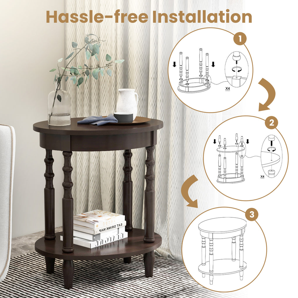 2-Tier Oval Side Table with Storage, Espresso