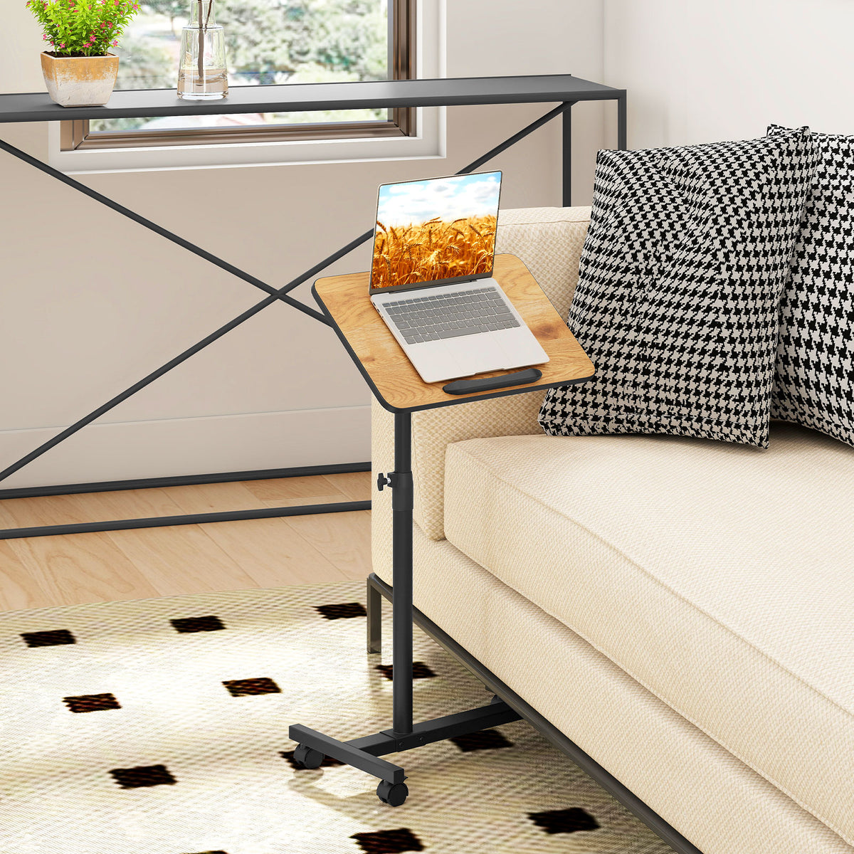 Overbed Rolling Table with Adjustable Height - Walnut