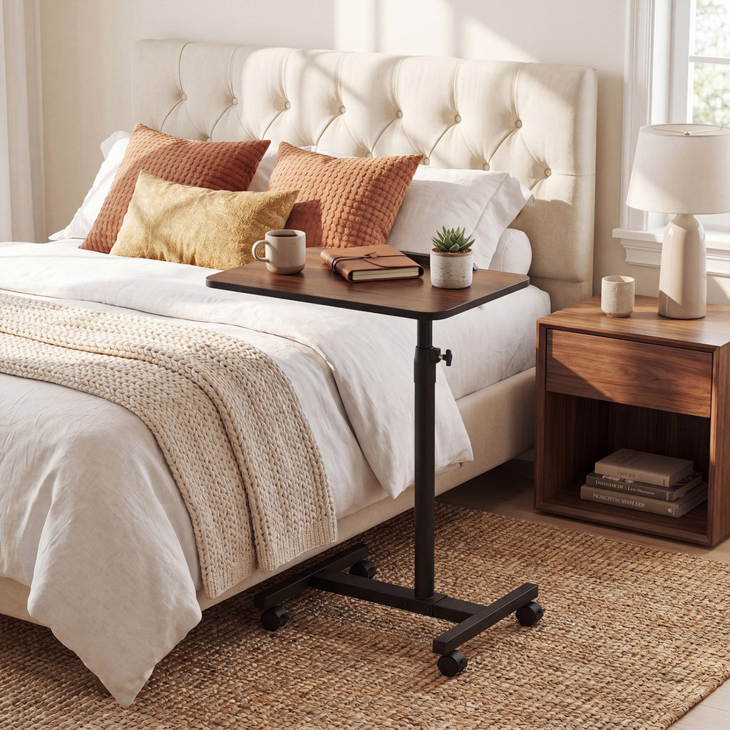 Overbed Rolling Table with Adjustable Height - Walnut